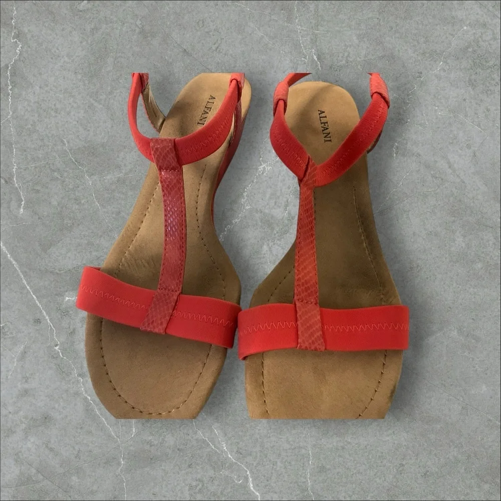 Alfani Persimmon Wedge Sandal SZ 10.5 Slip On Comfort Sole Retro Coquette Women‎